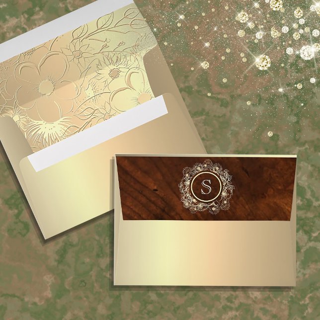 Vintage Gold Monogram Wedding Envelope (Creator Uploaded)