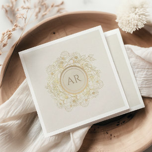 Vintage Gold Monogram Wedding Napkin