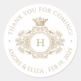 Vintage Gold Monogram Wedding Thank You Sticker