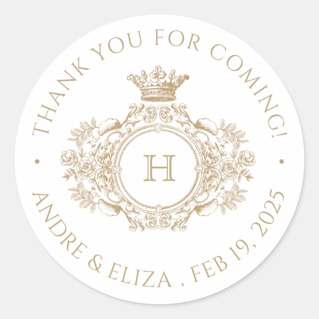 Vintage Gold Monogram Wedding Thank You Sticker (Front)