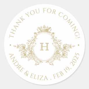 Vintage Gold Monogram Wedding Thank You Sticker