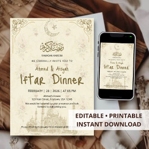 Vintage Gold Mosque Ramadan Kareem Iftar Dinner Invitation