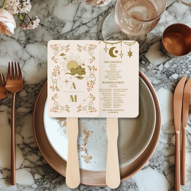 Vintage Gold Mystical Botanical Wedding Hand Fan (Creator Uploaded)