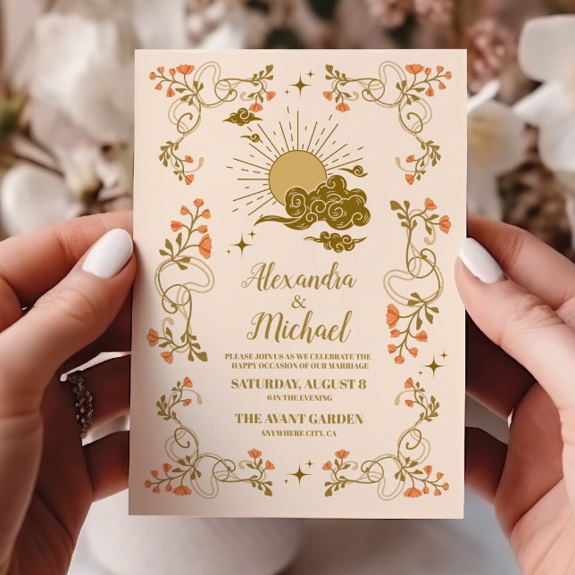 Vintage Gold Mystical Botanical Wedding Invitation (Creator Uploaded)