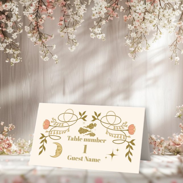 Vintage Gold Mystical Botanical Wedding Place Card (Creator Uploaded)