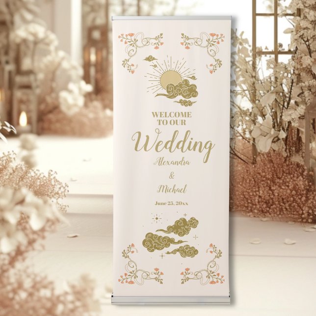 Vintage Gold Mystical Botanical Wedding Retractable Banner (Creator Uploaded)