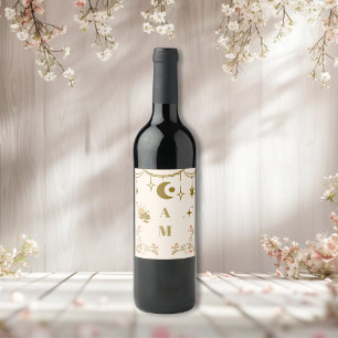 Vintage Gold Mystical Botanical Wedding Wine Label