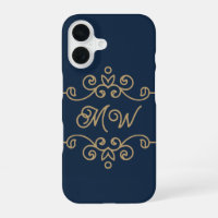 Vintage Gold & Navy Blue Elegant Flourish Monogram