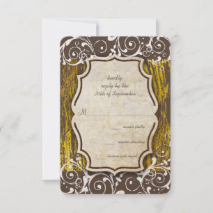 Vintage Gold Old Barn Wood Swirl Wedding RSVP Card