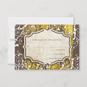 Vintage Gold Old Barn Wood Swirl Wedding RSVP Card