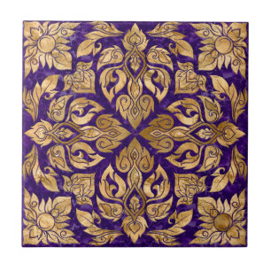 Vintage Gold on Amethyst Purple Thai Ornament Tile