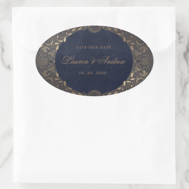 Vintage Gold Ornament Save The Date Sticker (Bag)