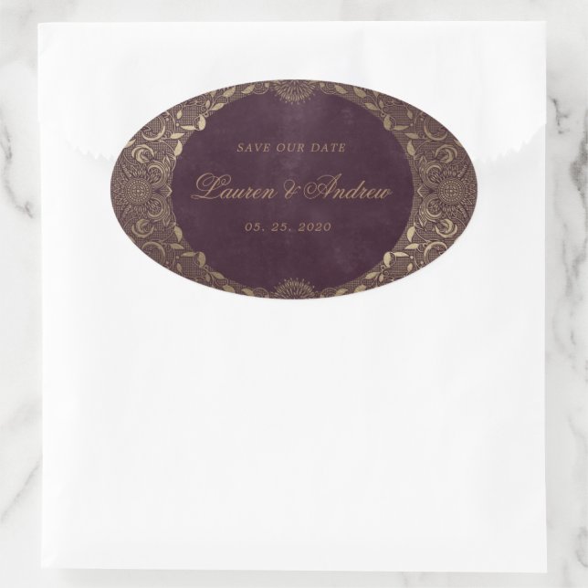 Vintage Gold Ornament Save The Date Sticker (Bag)