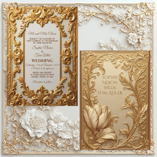 Vintage Gold Ornate French Heritage Floral Wedding Invitation