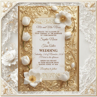 Vintage Gold Ornate White Tulip Chic Royal Wedding Invitation