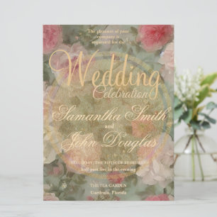 Vintage Gold Pink White Rose Painted In Watercolor