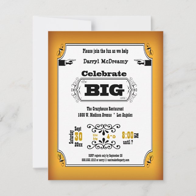 Vintage Gold Playbill Birthday Party Invitation (Front)