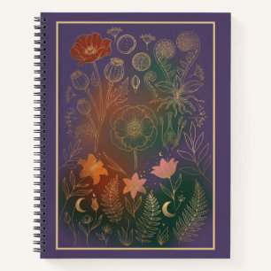 Vintage Gold Poppy & Fern Dark Botanical Journal