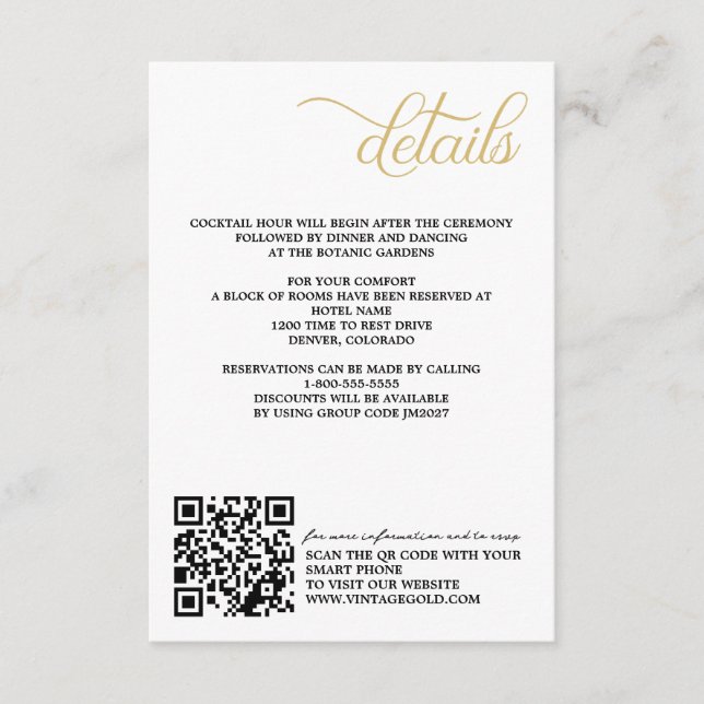 Vintage Gold QR Code and Details Enclosure Card (Front)