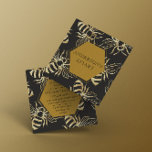Vintage Gold Queen Bee Apiary Square Business Card<br><div class="desc">Vintage gold queen bee on two different backgrounds,  cream and black with a polygon that holds all the information for your apiary. Choose between different items from this collection in our store to complete your branding.</div>