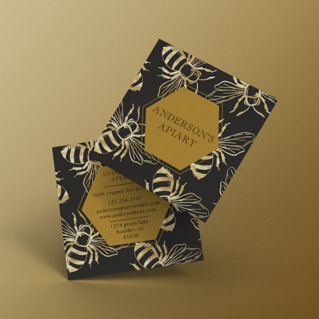Vintage Gold Queen Bee Apiary Square Business Card (Creator Uploaded)