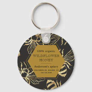 vintage gold queen bee monogram apiary key ring