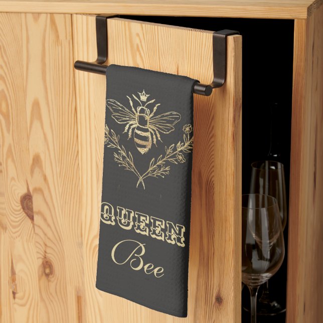 Vintage Gold Queen Bee  Tea Towel (Thirds Fold)
