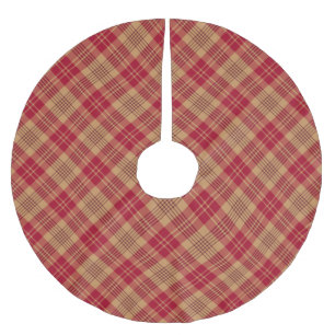 Vintage gold red diagonal plaid country farmhouse brushed polyester tree skirt