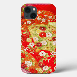 Vintage Gold Red White Japanese Kimono Floral iPhone 13 Case
