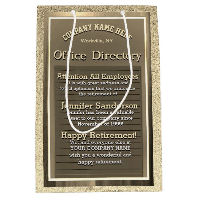 Vintage Gold Retirement Sign Medium Gift Bag (Front)