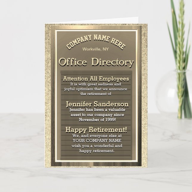 Vintage Gold Retirement Sign - Office Humour Card (Front)