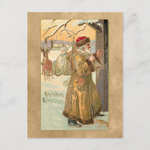 Vintage Gold-Robed Father Christmas in Snow Postcard
