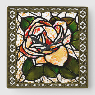 Vintage Gold Rose Art Deco Square Wall Clock