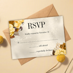 Vintage Gold Rose Damask Wedding RSVP