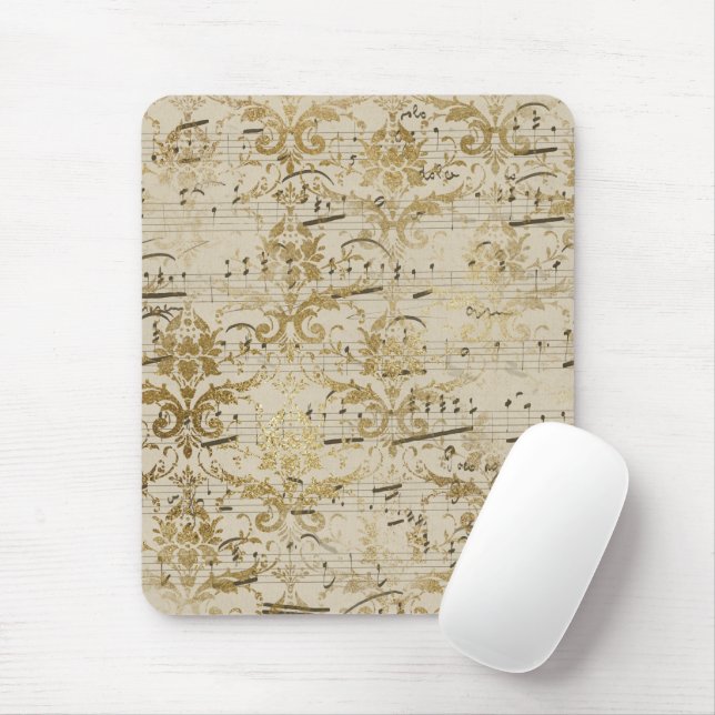 Vintage Gold Sheet Music Mouse Mat (With Mouse)