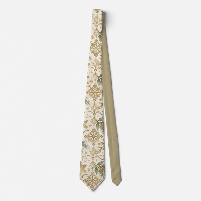 Vintage Gold Snowflake Elegant Pattern Tie (Front)