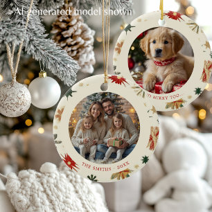 Vintage Gold Snowflakes Family Christmas 2 Photos Ceramic Tree Decoration