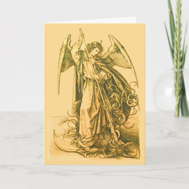 Vintage Gold St. Michael the Archangel Catholic  Card (Front)