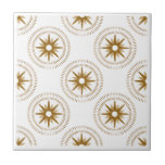 Vintage Gold Starburst Medallion Patterned  Tile<br><div class="desc">Mid-century modern-inspired geometric pattern of vintage golden starbursts, each centred in a complimentary sparkly medallion; a modern twist on a retro design. Simple, clean modern design in a gold and white colour palette. Create your own custom pattern by uploading a new image, or use the "message" button to contact the...</div>
