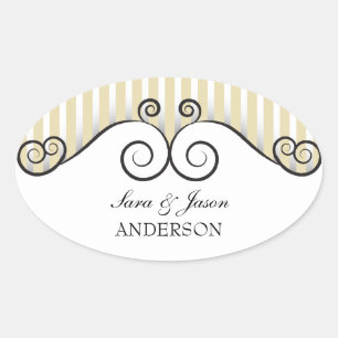 Vintage Gold Stripes & Irongate Swirls wedding Oval Sticker