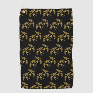Vintage Gold Swallows Pattern Golf Towel