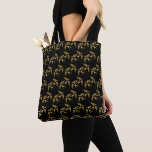 Vintage Gold Swallows Pattern Tote Bag