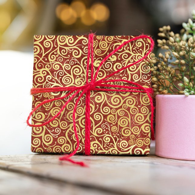     Vintage Gold Swirls Pattern Elegant Terracotta Wrapping Paper (Creator Uploaded)