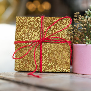 Vintage Gold Swirls Pattern Luxury Boho Classy Wrapping Paper