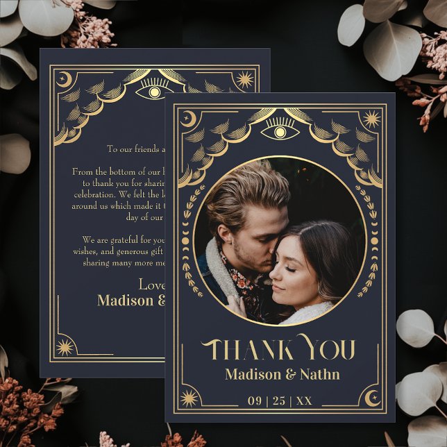 Vintage Gold Tarot Card Photo Wedding Thank You (Creator Uploaded)