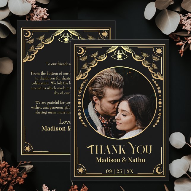 Vintage Gold Tarot Card Photo Wedding Thank You (Creator Uploaded)