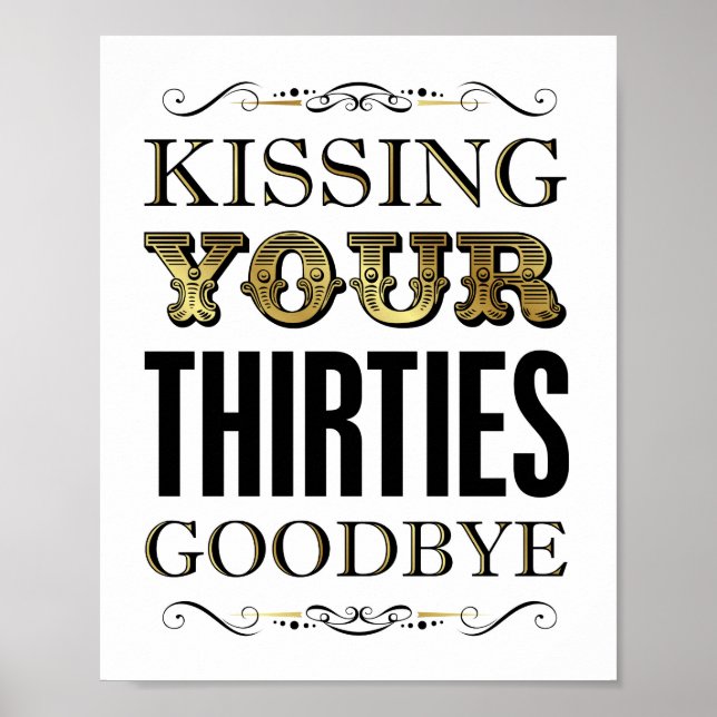 Vintage Gold THIRTIES GOODBYE Sign Print (Front)