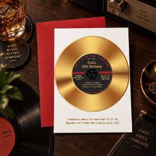 Vintage Gold Vinyl 45 Record Surprise Birthday Invitation