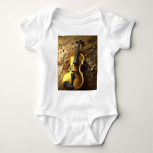Vintage Gold Violin On Gold Musical Cords, Baby Bodysuit