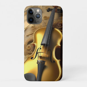 Vintage Gold Violin On Gold Musical Cords, iPhone 11 Pro Case